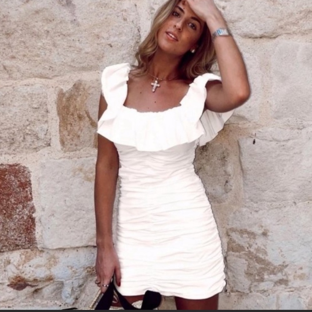 Blogger Favorite Zara White Ruched Mini Dress, M